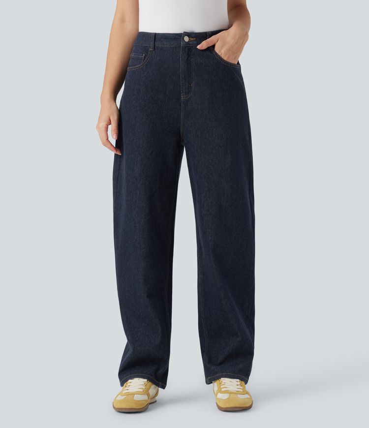 Halara Flex™ Water-Repellent Oil-Resistant High Waisted Barrel Leg Casual Jeans with Pockets