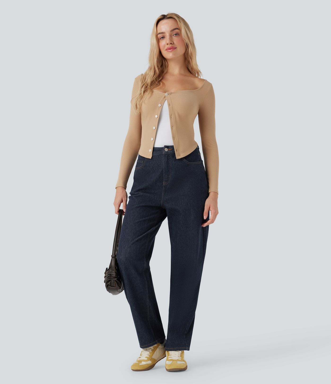 Halara Flex™ Water-Repellent Oil-Resistant High Waisted Barrel Leg Casual Jeans with Pockets