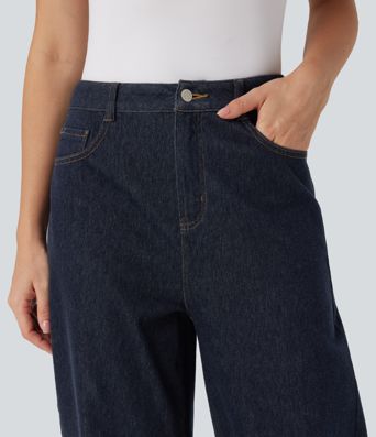 Halara Flex™ Water-Repellent Oil-Resistant High Waisted Barrel Leg Casual Jeans with Pockets