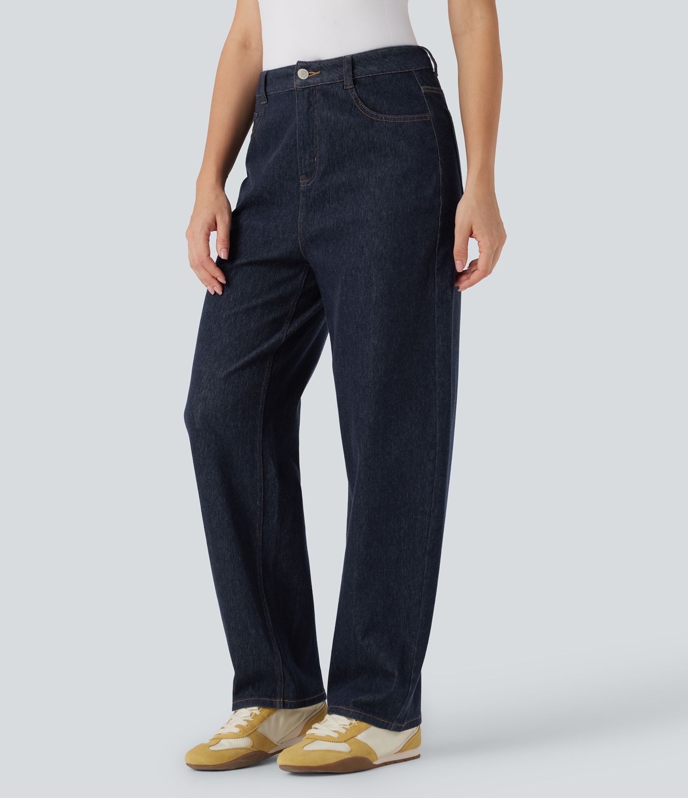 Halara Flex™ Water-Repellent Oil-Resistant High Waisted Barrel Leg Casual Jeans with Pockets