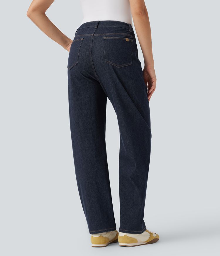 Halara Flex™ Water-Repellent Oil-Resistant High Waisted Barrel Leg Casual Jeans with Pockets