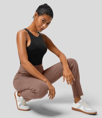 High Waisted Pockets Zipper Casual Slim Pants