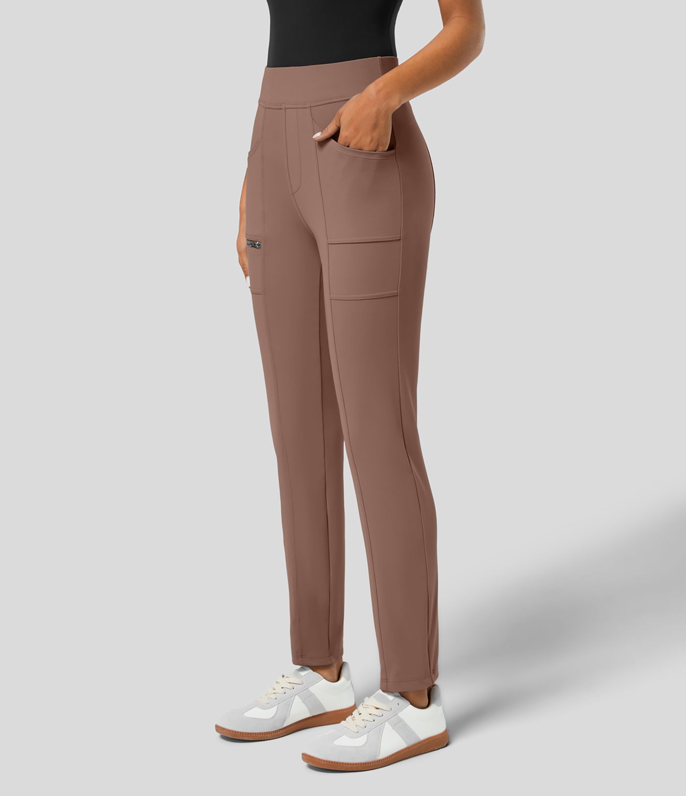 High Waisted Pockets Zipper Casual Slim Pants