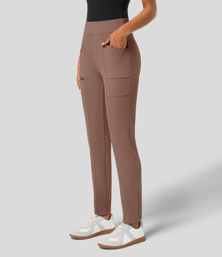 High Waisted Pockets Zipper Casual Slim Pants