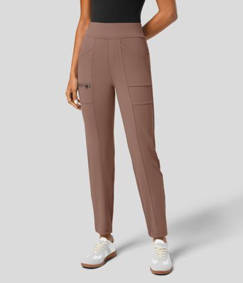 High Waisted Pockets Zipper Casual Slim Pants