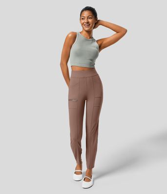 High Waisted Pockets Zipper Casual Slim Pants