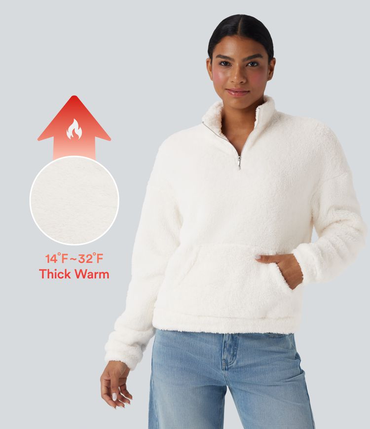 Stand Collar Long Sleeve Fleece Casual Sweatshirt with Kangaroo Pocket