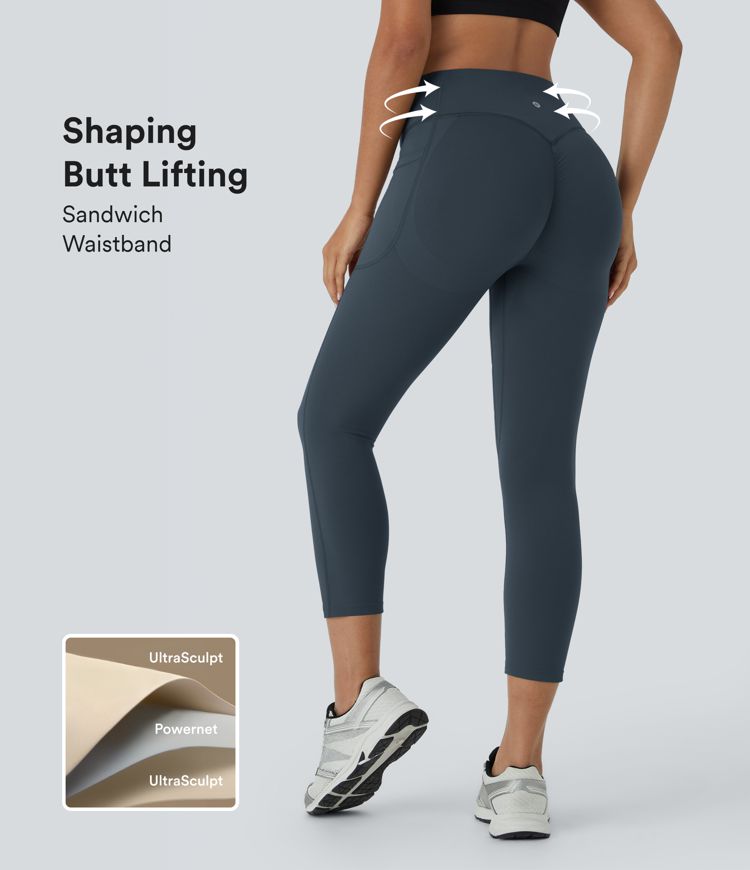 Halara UltraSculpt™ SoCinched High Waisted Scrunch Butt Lifting Tummy Control Pocket Shaping Capri Training Leggings