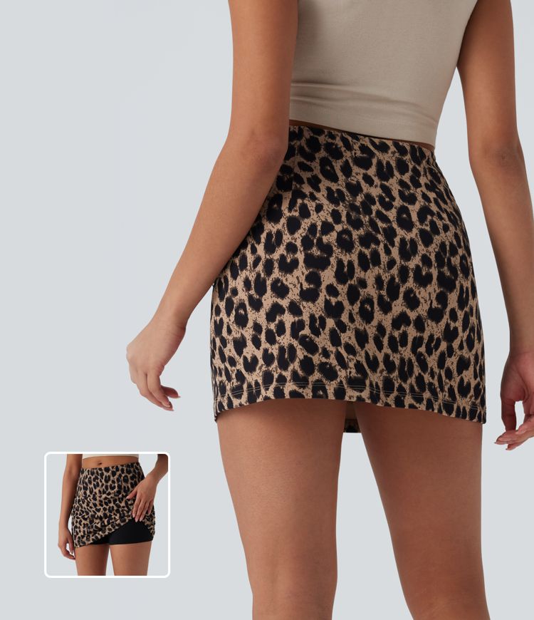 Halara UltraSculpt™ Leopard Print Mid Rise 2-in-1 Bodycon Mini Casual Skirt