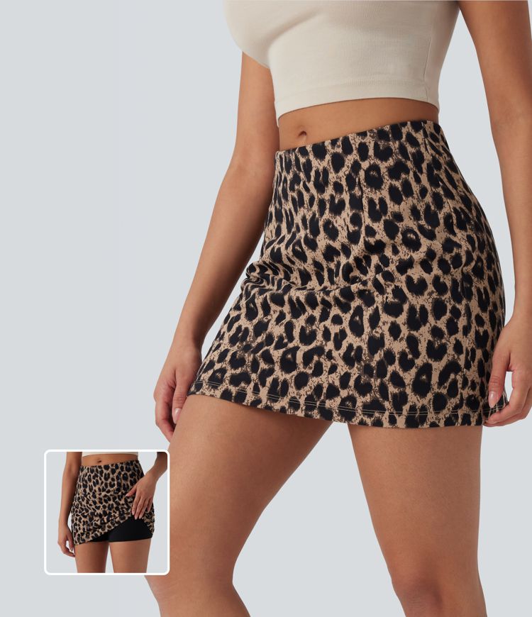 Halara UltraSculpt™ Leopard Print Mid Rise 2-in-1 Bodycon Mini Casual Skirt