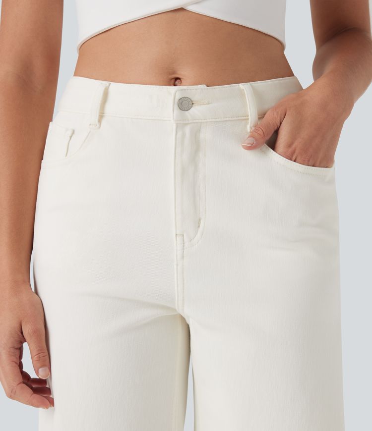 Halara Flex™ High Waisted Pockets Rolled Hem Washed Denim Casual Bermuda Shorts