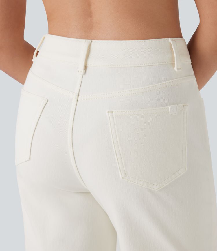 Halara Flex™ High Waisted Pockets Rolled Hem Washed Denim Casual Bermuda Shorts