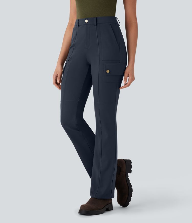 Mid Rise Pockets Hiking Cargo Bootcut Pants