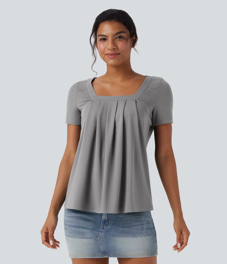 Square Neck Short Sleeve Casual Top