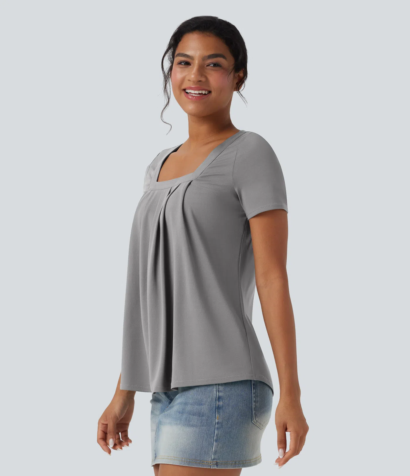 Square Neck Short Sleeve Casual Top