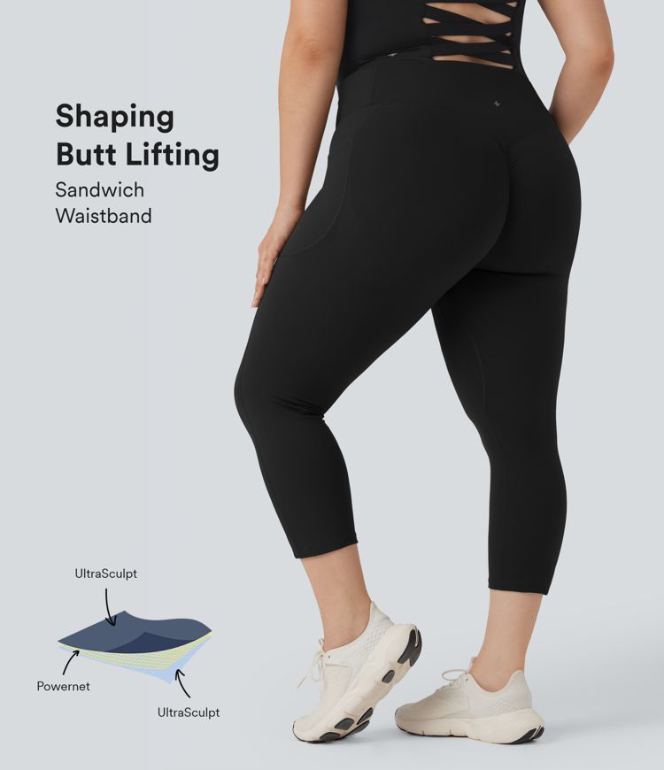 Plus Size Halara UltraSculpt™ SoCinched High Waisted Scrunch Butt Lifting Tummy Control Capri Training Leggings with Pockets