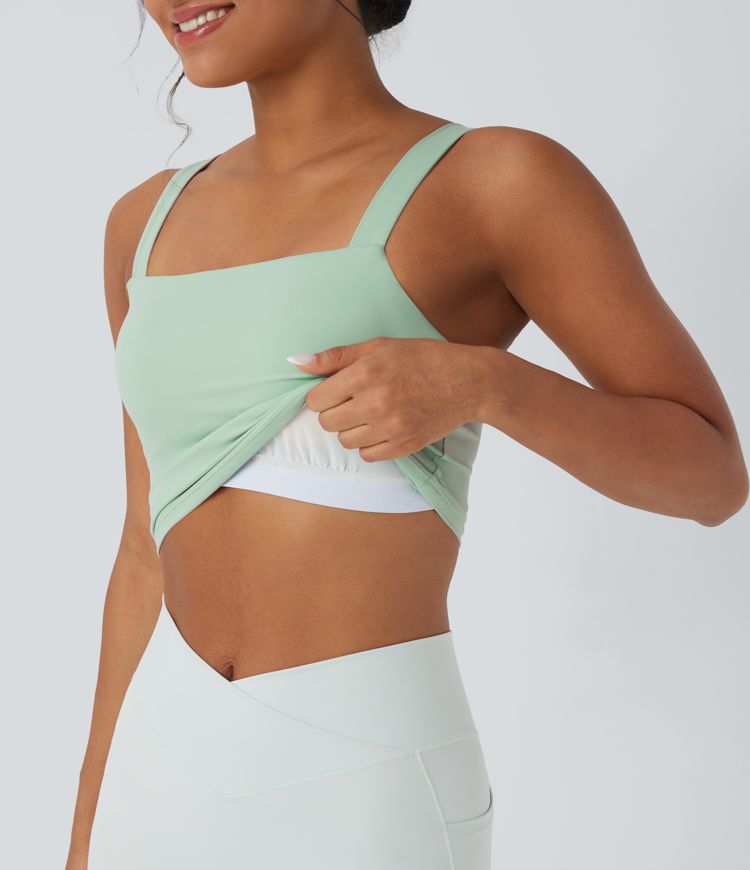SoftlyZero™ Plush Square Neck Cropped Built-in Bra Yoga Tank Top