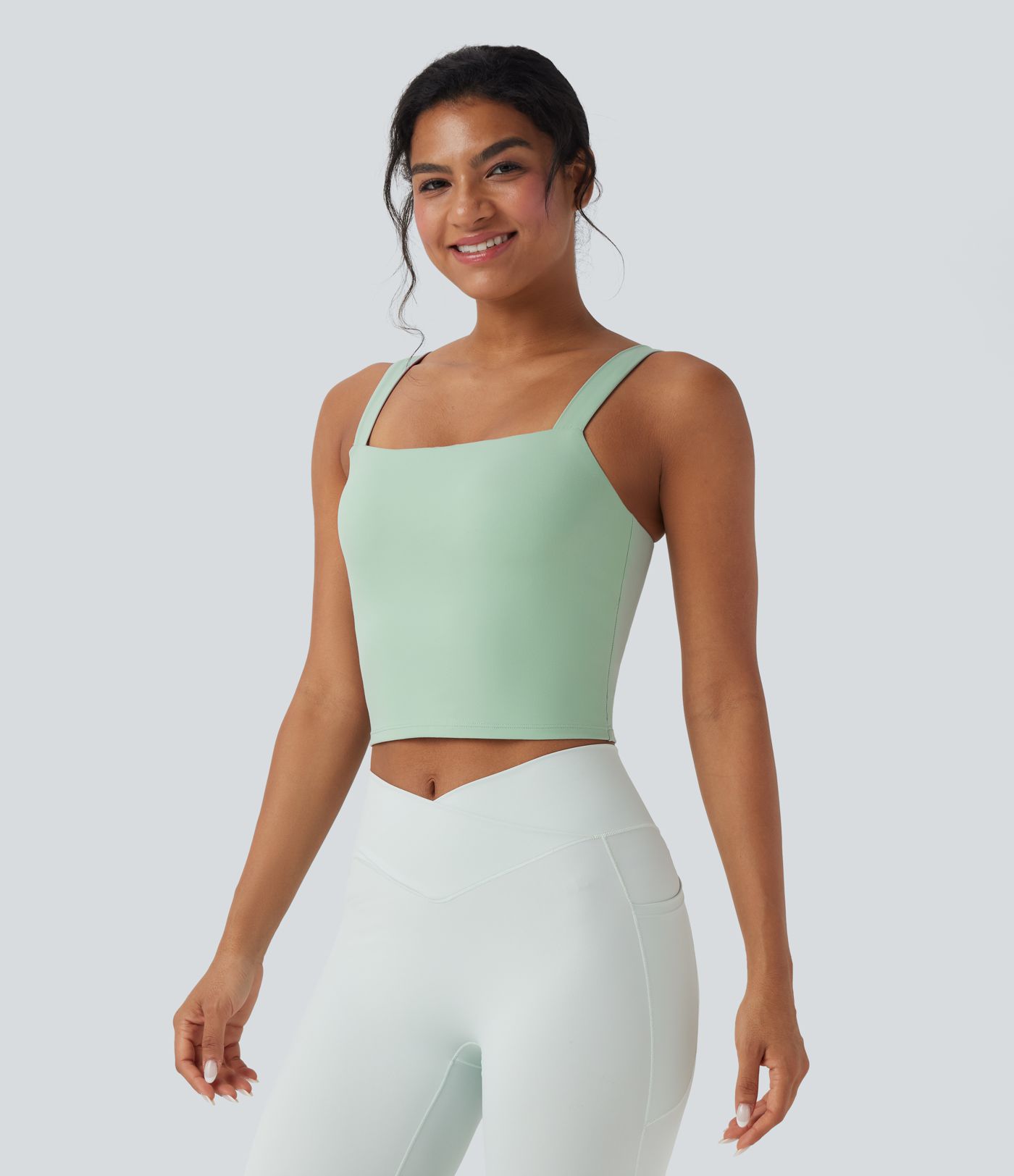 SoftlyZero™ Plush Square Neck Cropped Built-in Bra Yoga Tank Top