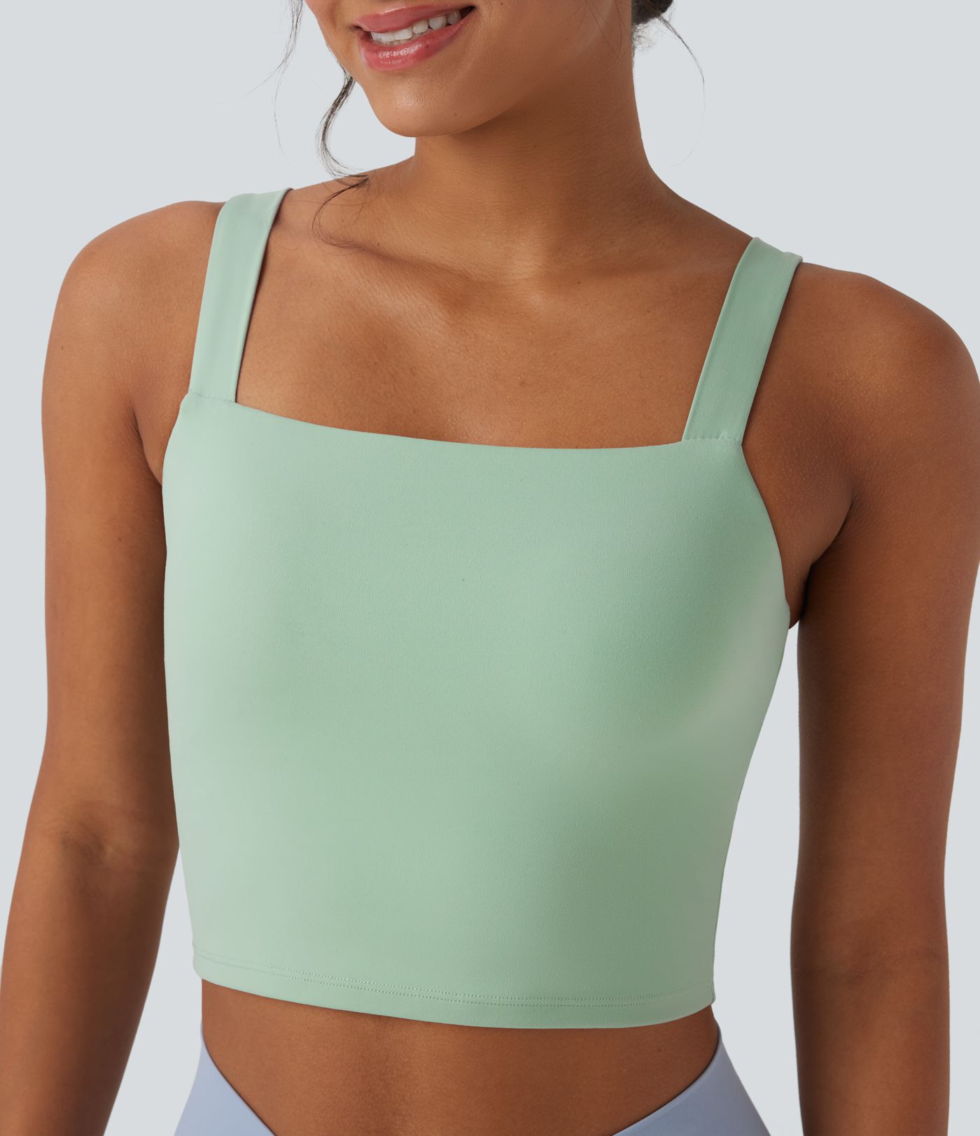 SoftlyZero™ Plush Square Neck Cropped Built-in Bra Yoga Tank Top