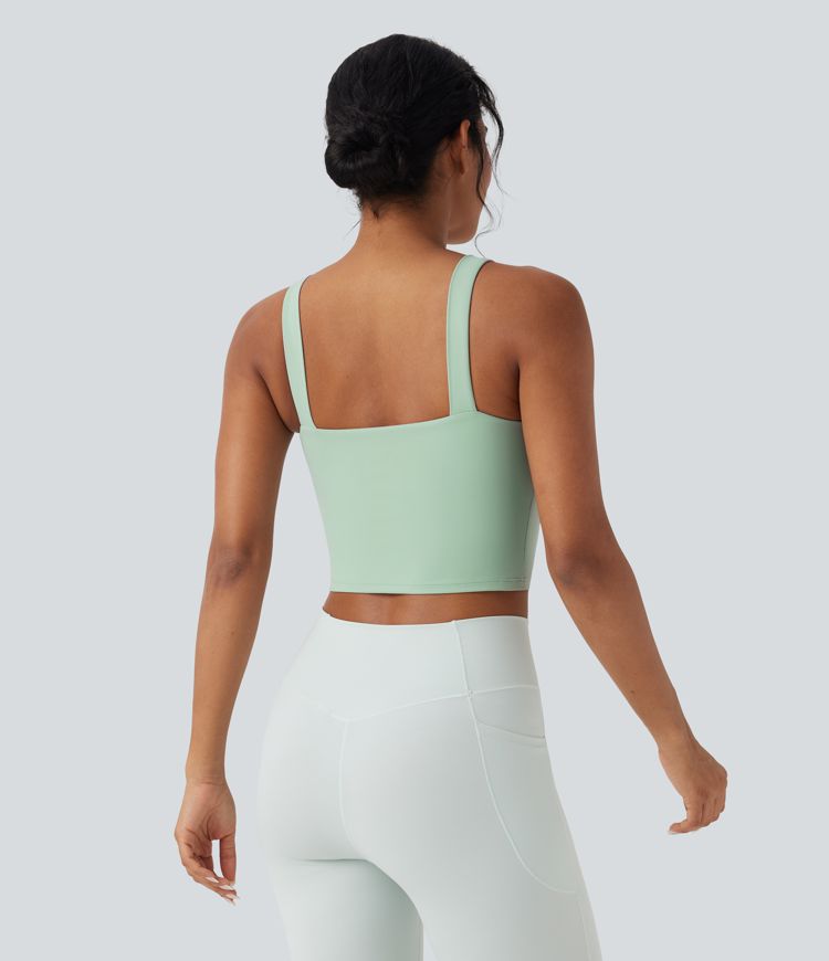 SoftlyZero™ Plush Square Neck Cropped Built-in Bra Yoga Tank Top