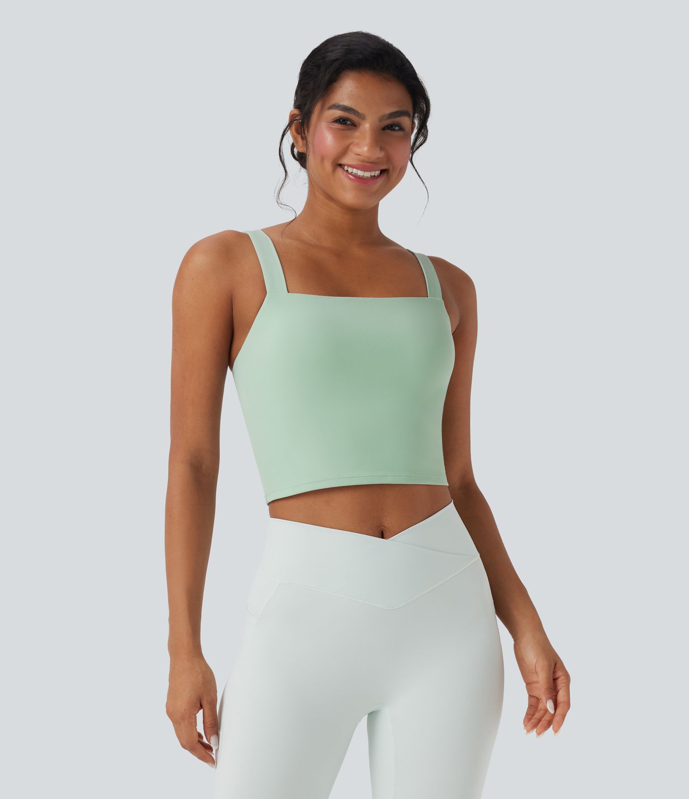 SoftlyZero™ Plush Square Neck Cropped Built-in Bra Yoga Tank Top