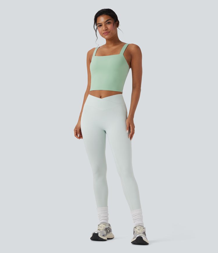 SoftlyZero™ Plush Square Neck Cropped Built-in Bra Yoga Tank Top