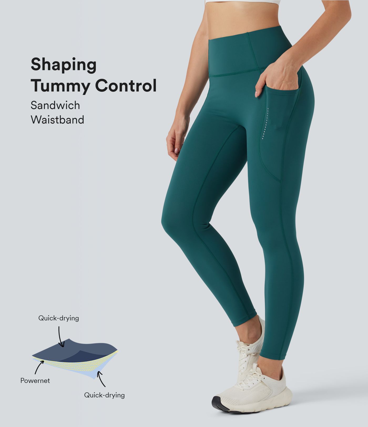 SpeedWave™ High Waisted Tummy Control Reflective Quick Dry Running Leggings with Pockets