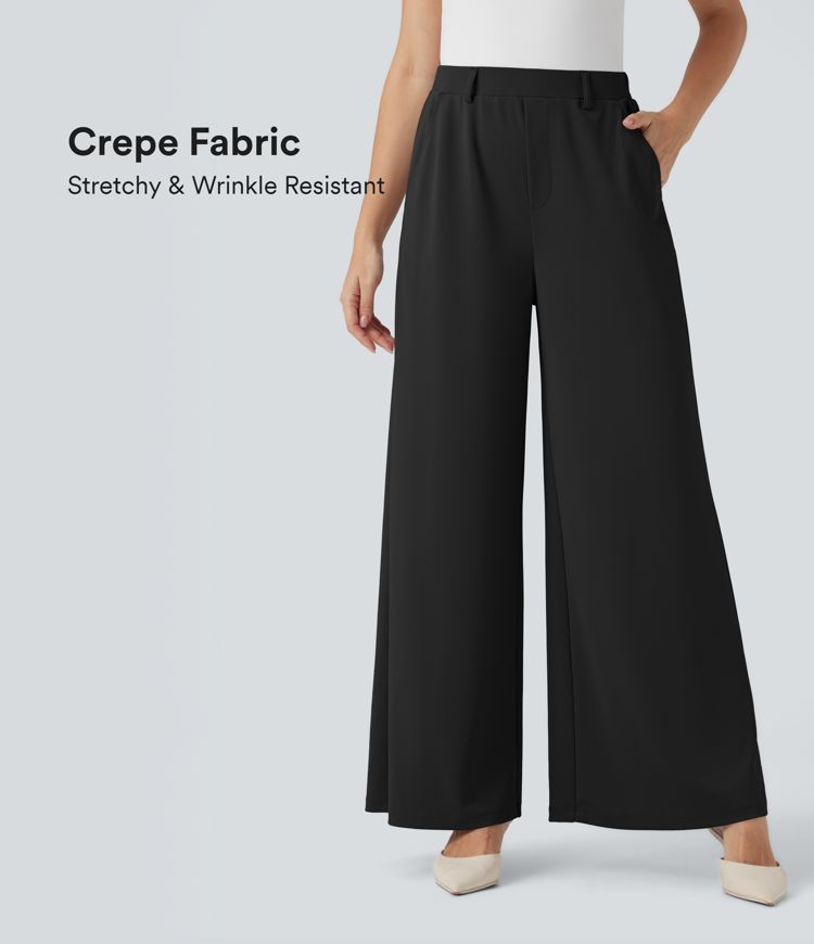 Halara Flex™ High Waisted Palazzo Wide Leg Crepe Work Trousers with Pockets