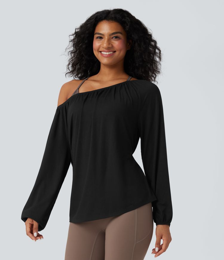 One Shoulder Long Sleeve Yoga Sports Top