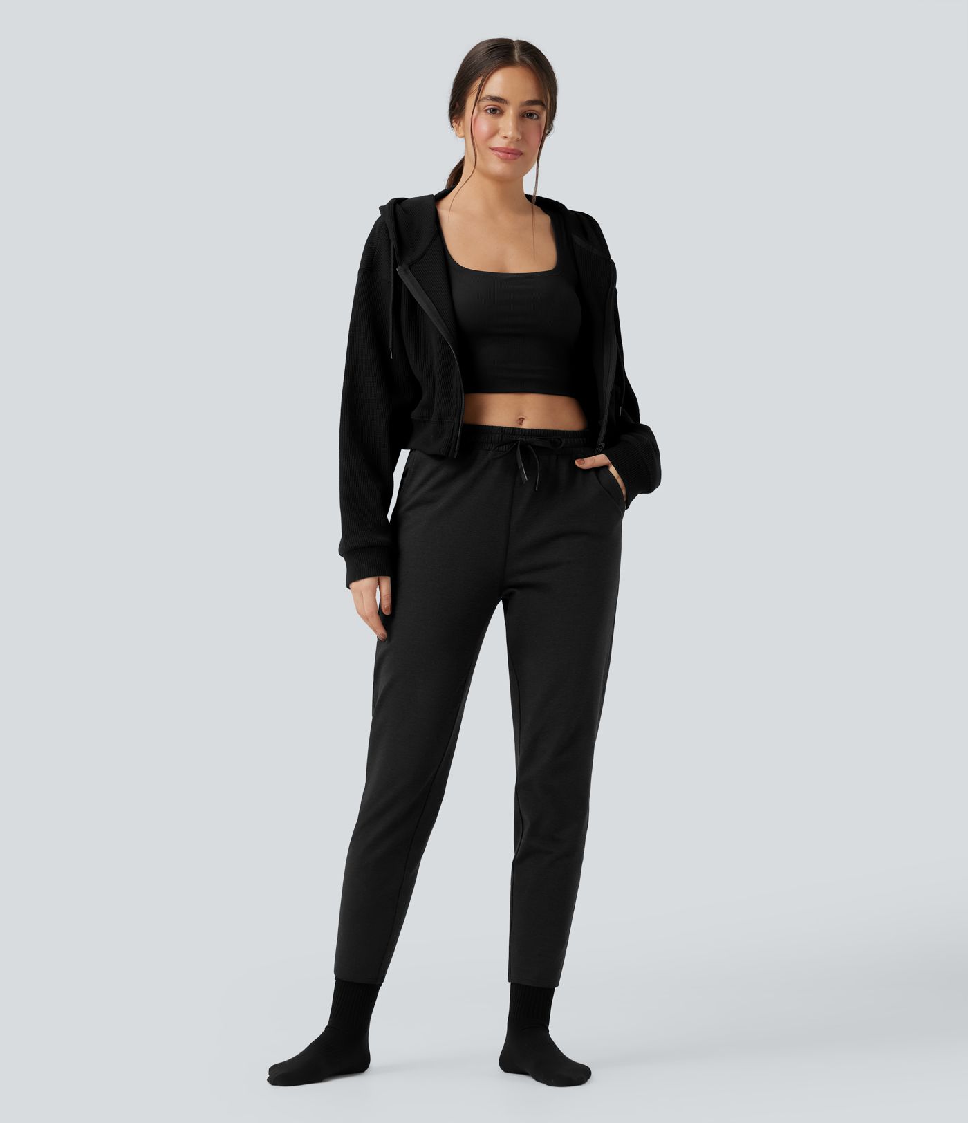 Mid Rise Drawstring Quick Dry Lounge Heathered Pants with Pockets-UPF40+