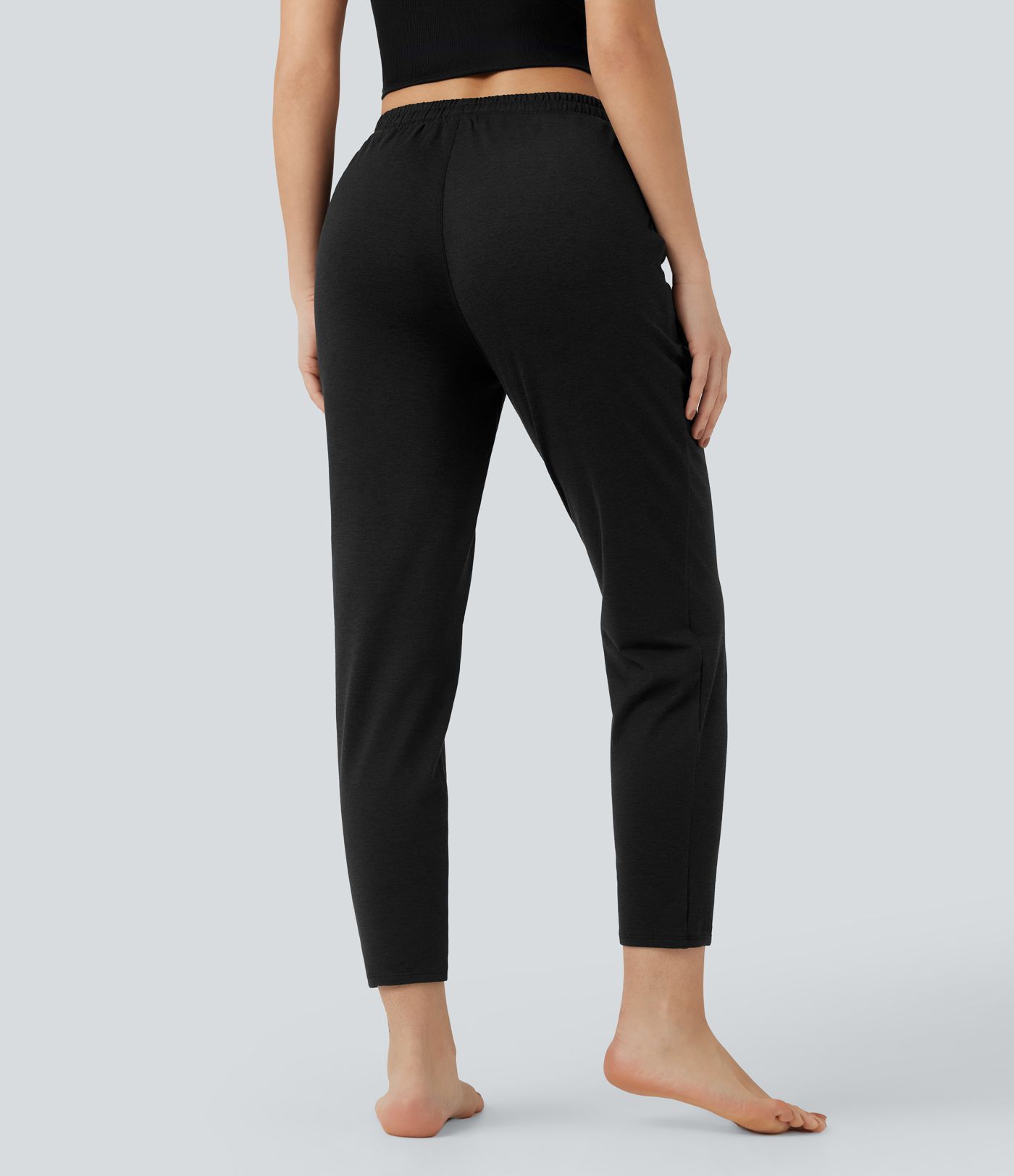 Mid Rise Drawstring Quick Dry Lounge Heathered Pants with Pockets-UPF40+