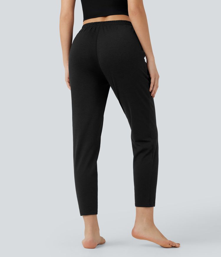 Mid Rise Drawstring Quick Dry Lounge Heathered Pants with Pockets-UPF40+