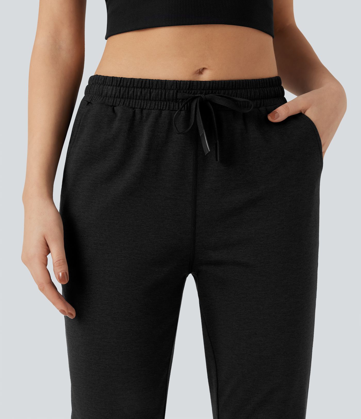 Mid Rise Drawstring Quick Dry Lounge Heathered Pants with Pockets-UPF40+