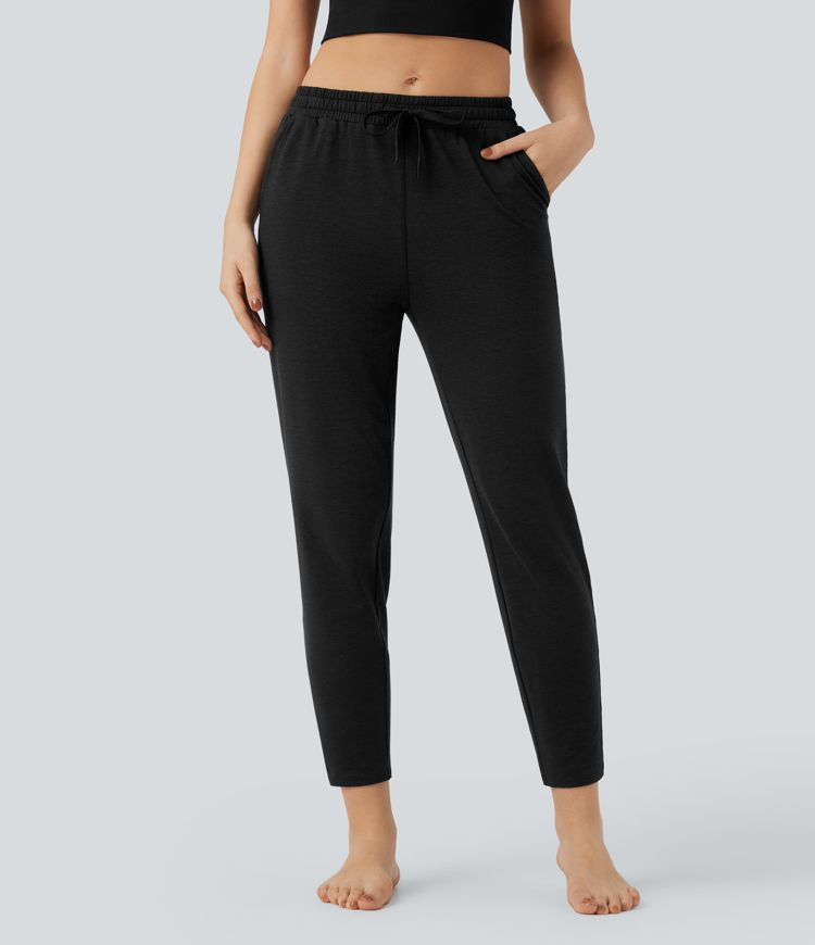 Mid Rise Drawstring Quick Dry Lounge Heathered Pants with Pockets-UPF40+