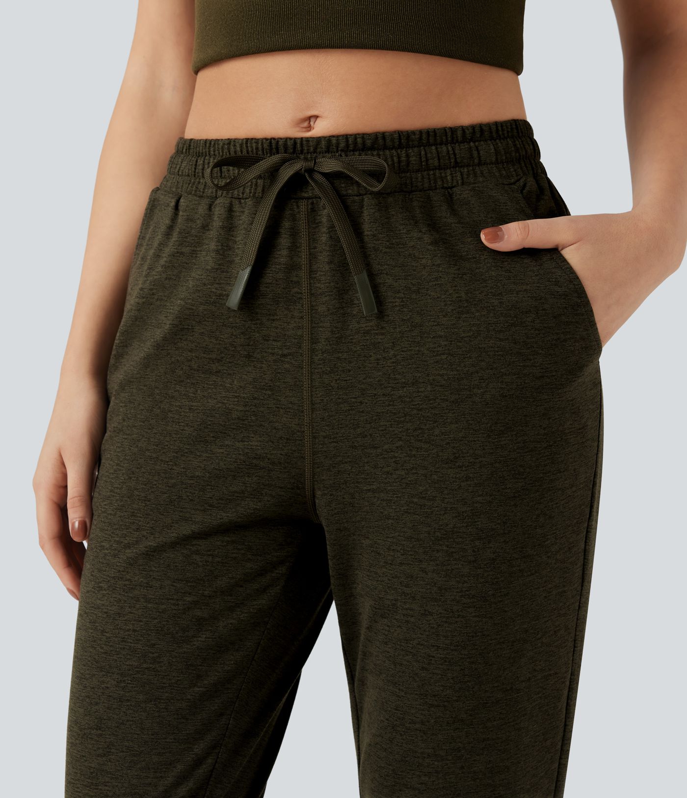Mid Rise Drawstring Quick Dry Lounge Heathered Pants with Pockets-UPF40+ Mid Rise Drawstring Quick Dry Lounge Heathered Pants with Pockets-UPF40+