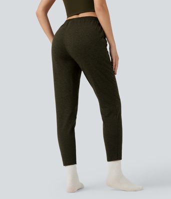 Mid Rise Drawstring Quick Dry Lounge Heathered Pants with Pockets-UPF40+ Mid Rise Drawstring Quick Dry Lounge Heathered Pants with Pockets-UPF40+