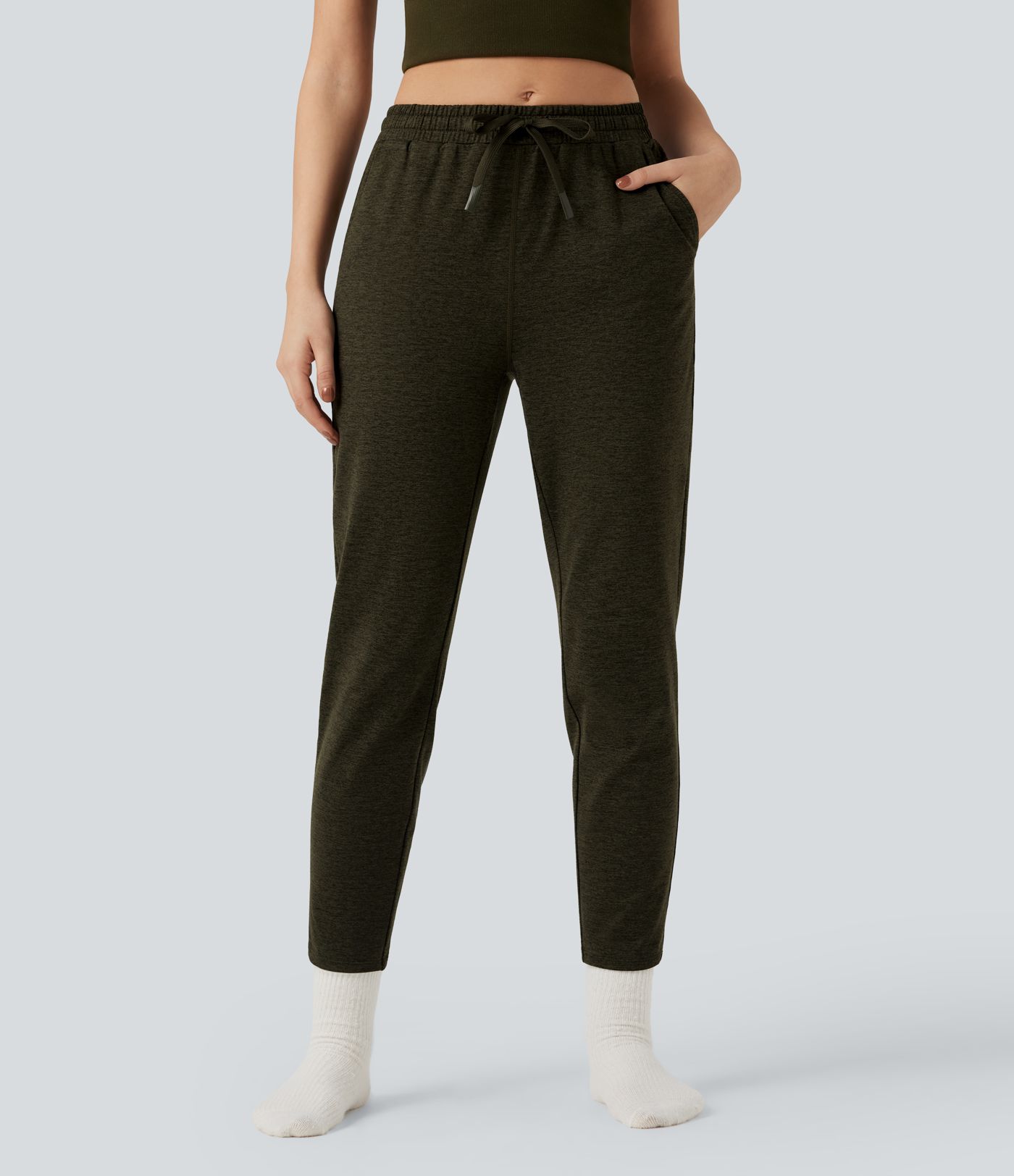 Mid Rise Drawstring Quick Dry Lounge Heathered Pants with Pockets-UPF40+ Mid Rise Drawstring Quick Dry Lounge Heathered Pants with Pockets-UPF40+