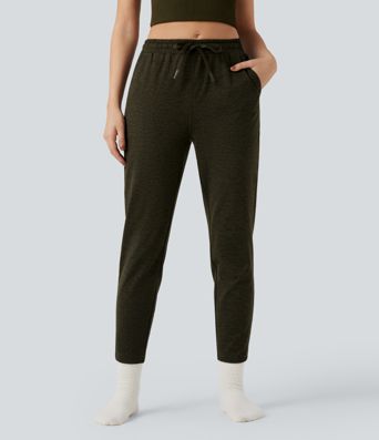 Mid Rise Drawstring Quick Dry Lounge Heathered Pants with Pockets-UPF40+ Mid Rise Drawstring Quick Dry Lounge Heathered Pants with Pockets-UPF40+