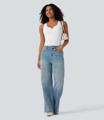 Ribbed Knit Notched Casual Tank Top