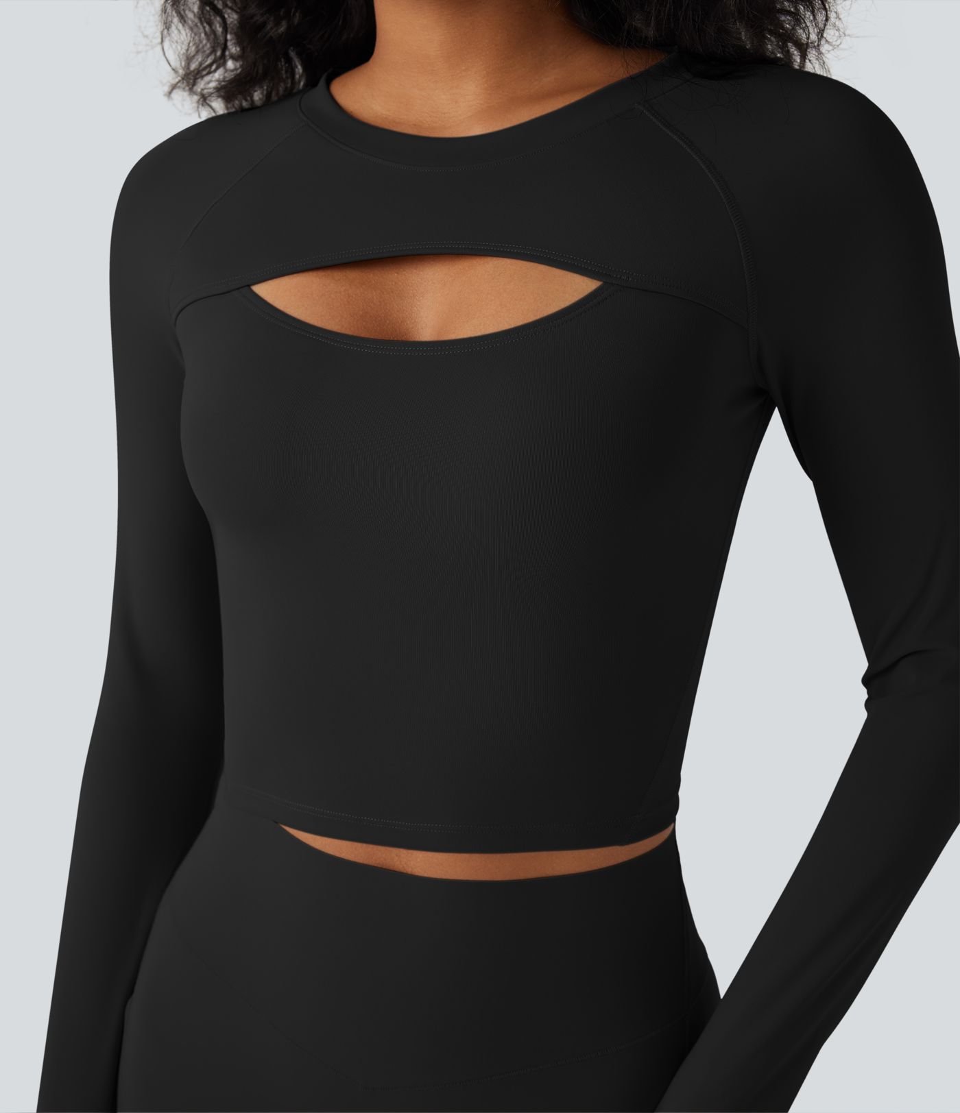 SoftlyZero™ QuickDry Cut Out Long Sleeve Thumb Hole Cropped Yoga Sports Top