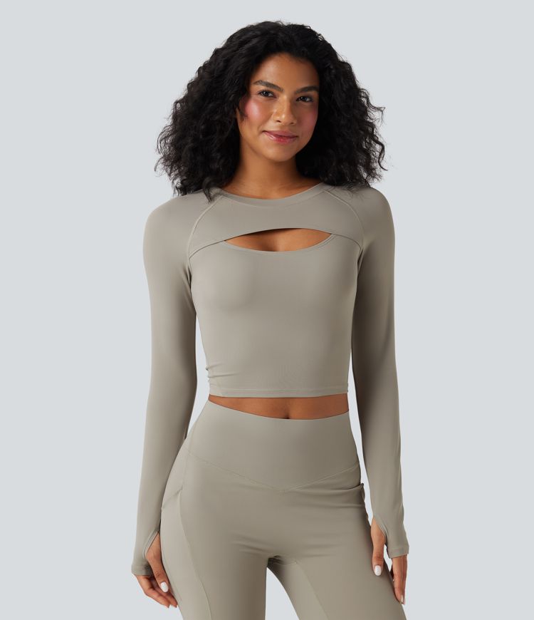 Haut de yoga SoftlyZero™ QuickDry à manches longues, découpé, avec ouverture pour le pouce