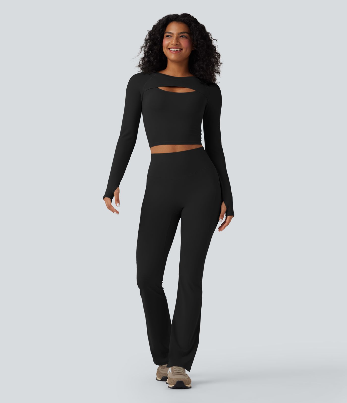 SoftlyZero™ QuickDry Cut Out Long Sleeve Thumb Hole Cropped Yoga Sports Top