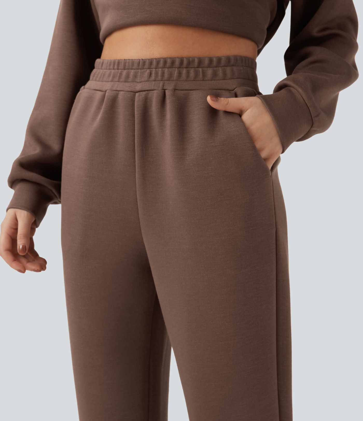 Joggers casuales de tiro alto y corte cónico con bolsillos