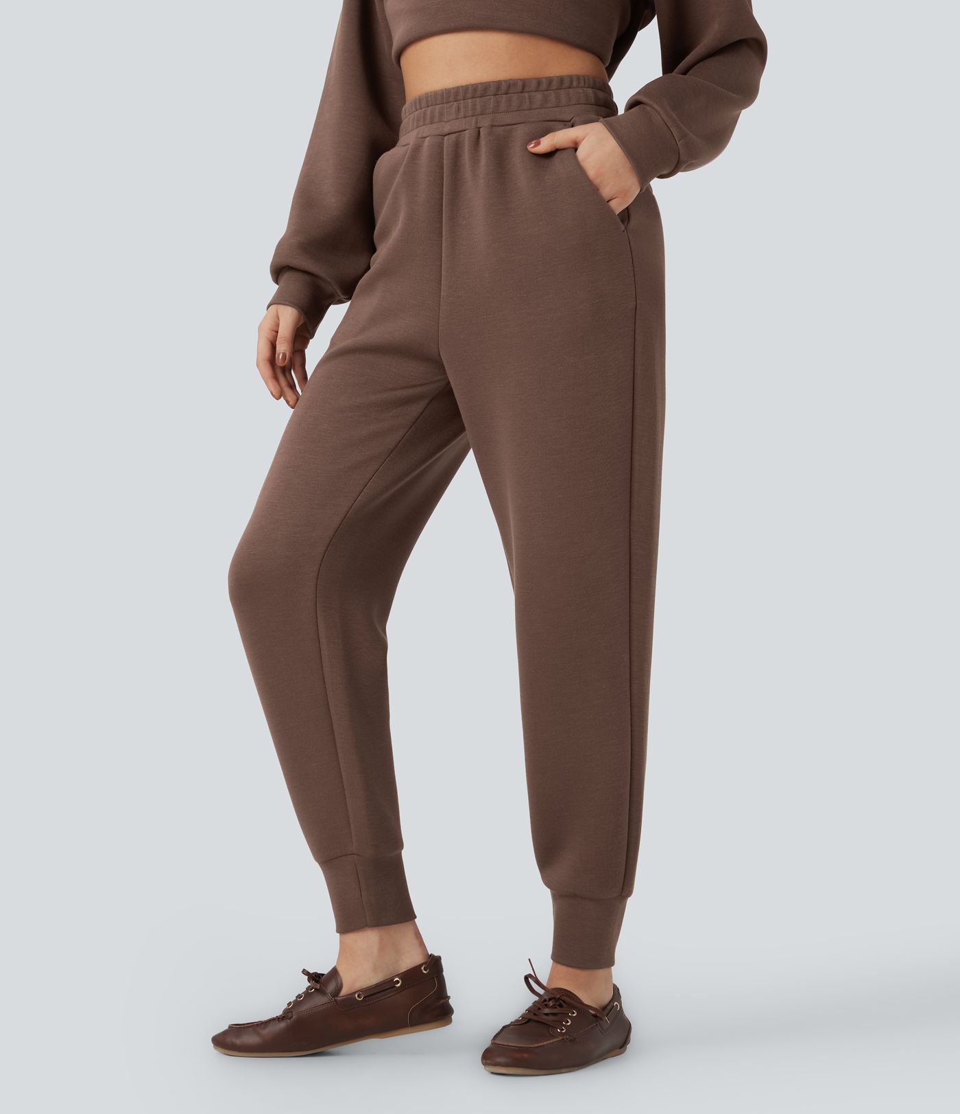 Joggers casuales de tiro alto y corte cónico con bolsillos