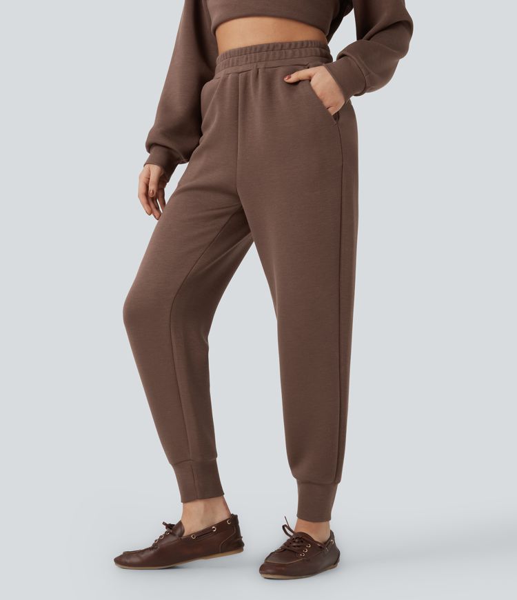 Joggers casuales de tiro alto y corte cónico con bolsillos