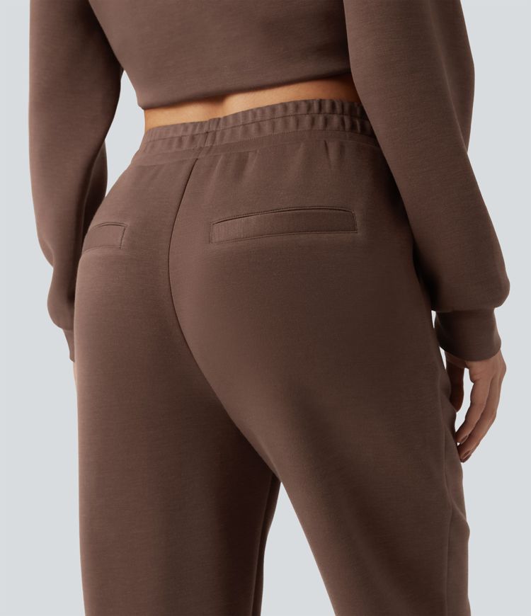 Joggers casuales de tiro alto y corte cónico con bolsillos