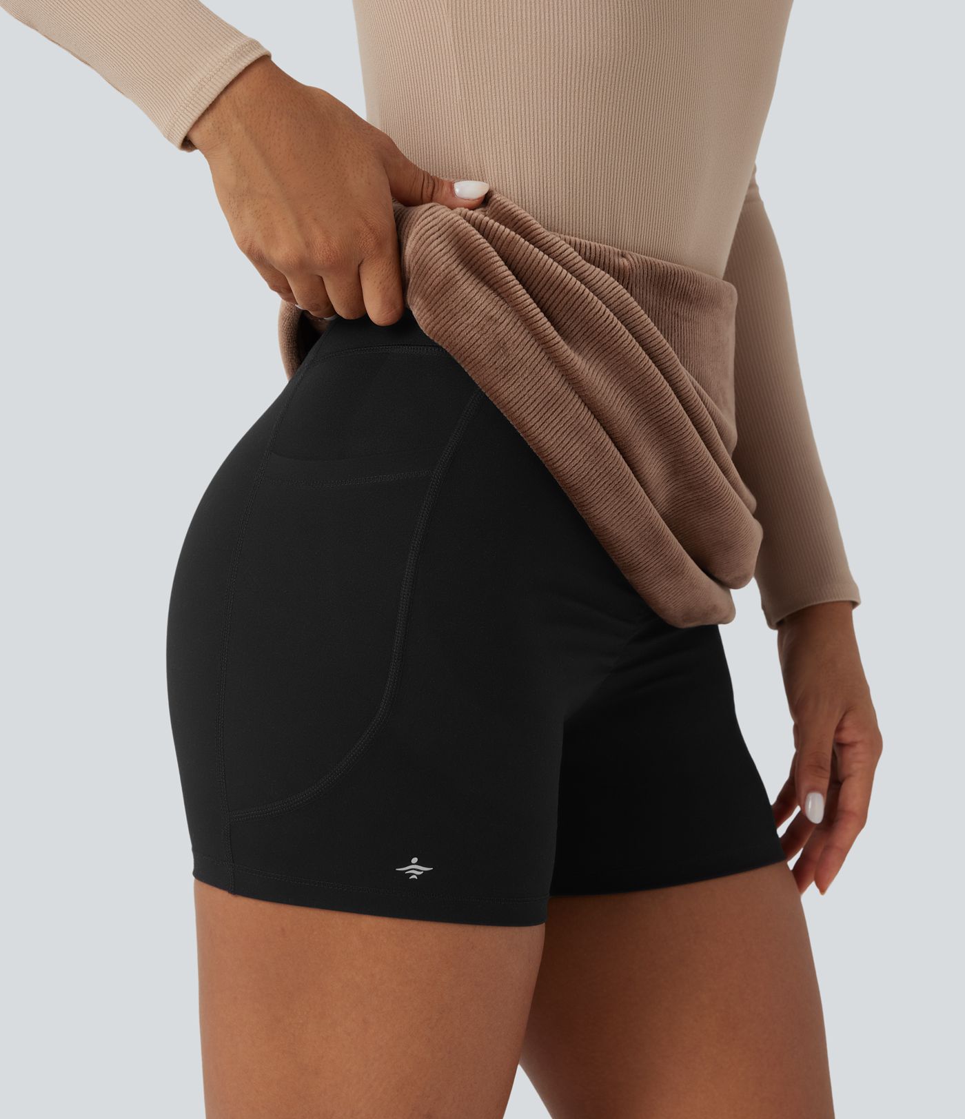 High Waisted Tummy Control Butt Lifting Fleece Corduroy Bodycon Mini Casual Skirt with Pockets