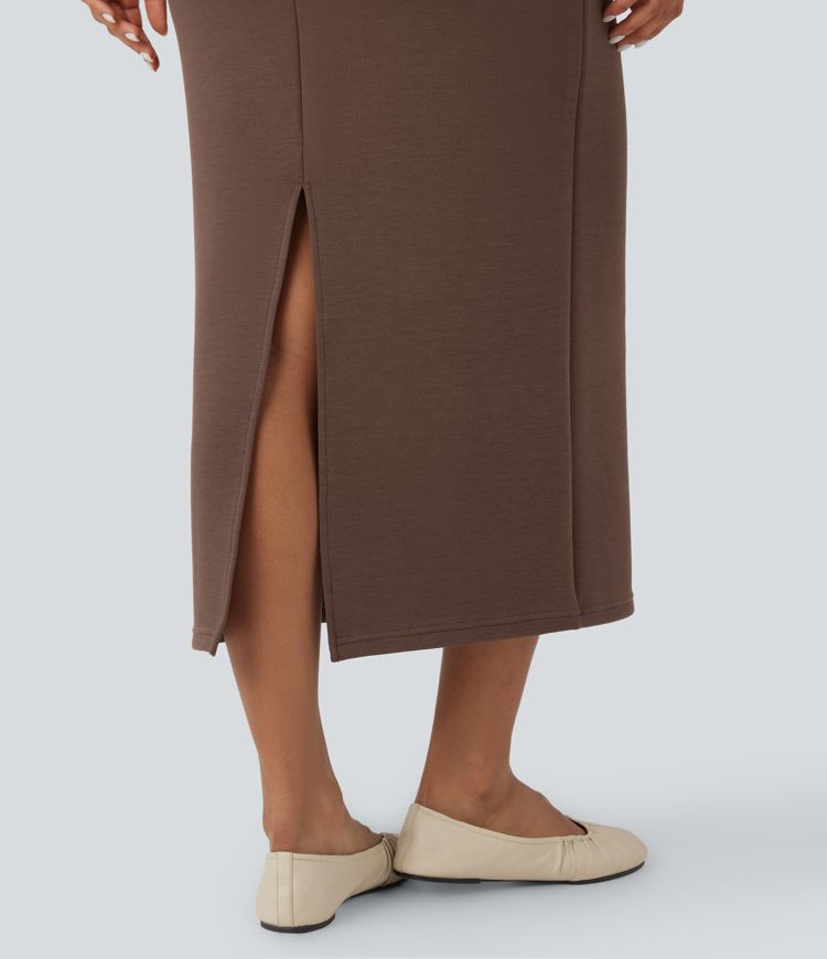 Falda casual midi de tiro alto con cordón y bolsillos