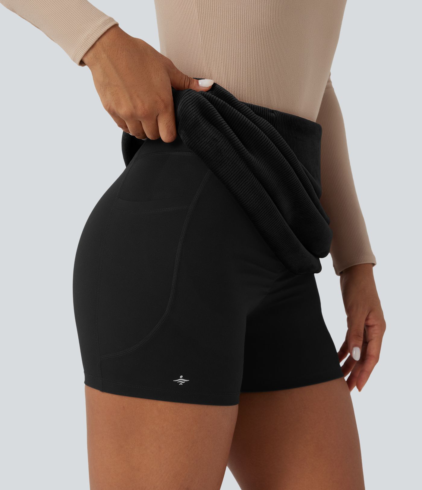 High Waisted Tummy Control Butt Lifting Fleece Corduroy Bodycon Mini Casual Skirt with Pockets