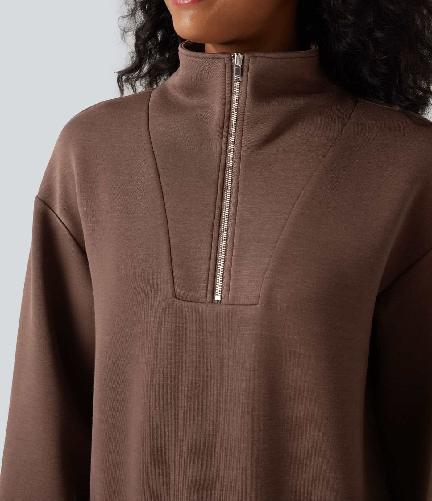 SpacerTek™ Velvet Funnel Neck Half Zip Long Sleeve Casual Sweatshirt